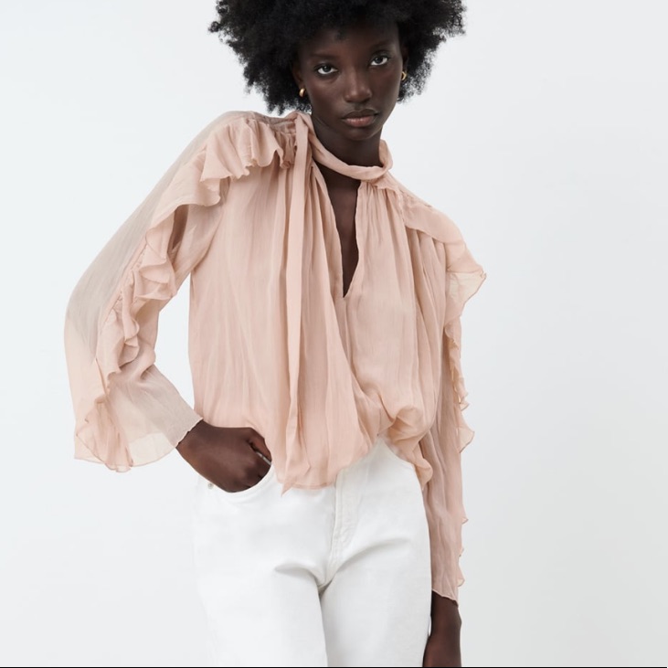 Zara Bow Tie Ruffled Blouse